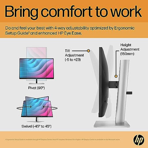 HP 24 inch Monitor E24 G5 FHD 1080p IPS LED Anti-Glare Monitor, Height Adjustable Monitor Ergonomic, VESA Mount Compatible, HDMI, VGA, DisplayPort Ideal for Home and Business Monitor - 2 Pack