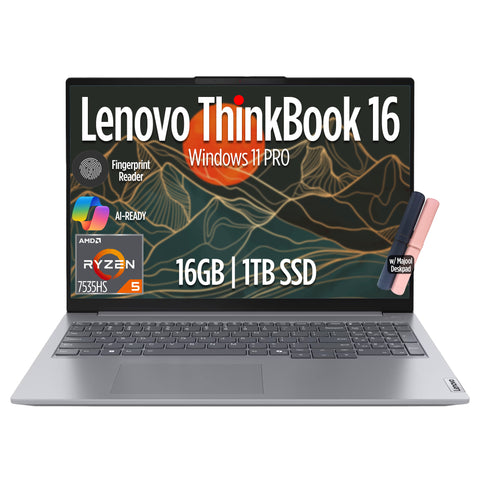 Lenovo ThinkBook 16 Gen 7 Business Laptop, 16" FHD+ Display, AMD Ryzen 5 7535HS (> i7-1355U), 16GB DDR5 RAM, 1TB SSD, KB Backlit, Webcam, Ethernet, Wi-Fi 6, Windows 11 Pro w/Copilot, MAJ DESKPAD