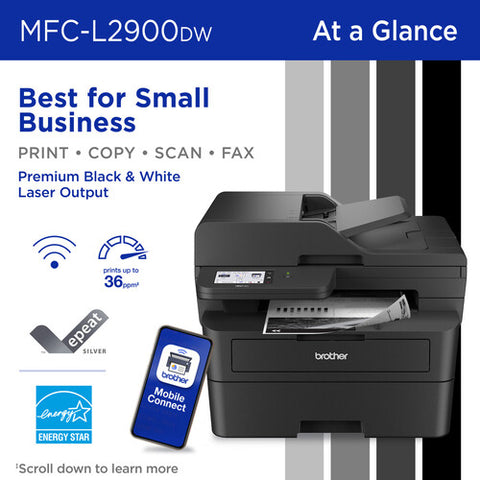 Brother Wireless MFC-L2900DW Compact Monochrome All-in-One Laser Printer with Single Pass Duplex Copy and Scan, Fax, Mobile Printing, Refresh Subscription Ready