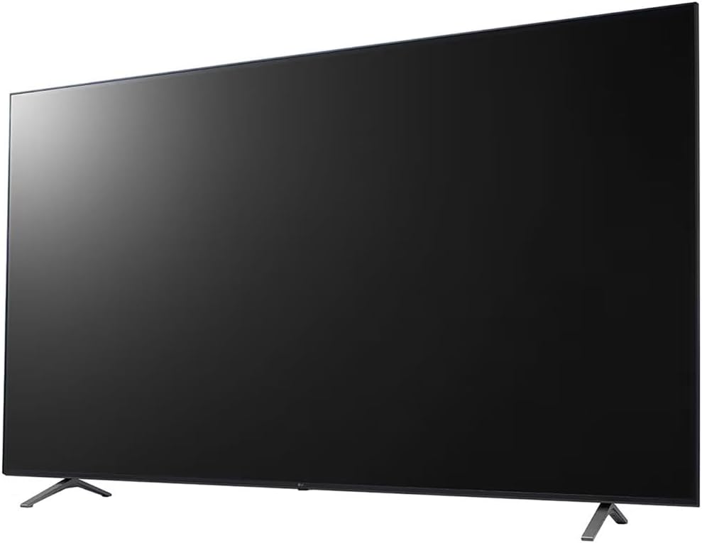LG 65UR340C9UD 65 inch commercial TV on its stand, front angled view