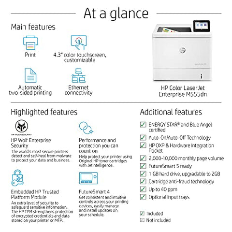 Refurbished - HP Color LaserJet Enterprise M555dn Duplex Printer (7ZU78AR),White