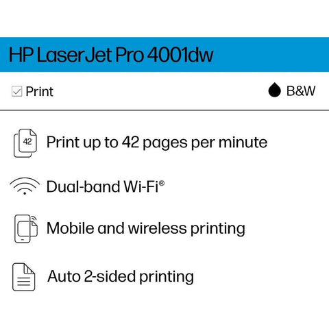 HP LaserJet Pro 4001dw Wireless Printer (2Z601F#BGJ)
