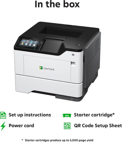 Lexmark MS632dwe Monochrome Laser, Integrated Duplex (2-sided printing), Print Speed: Up to 50 ppm, 4.3-inch color touch screen, Energy Star, Recommended Monthly Page Volume: 2000-20000 pages(38S0500)