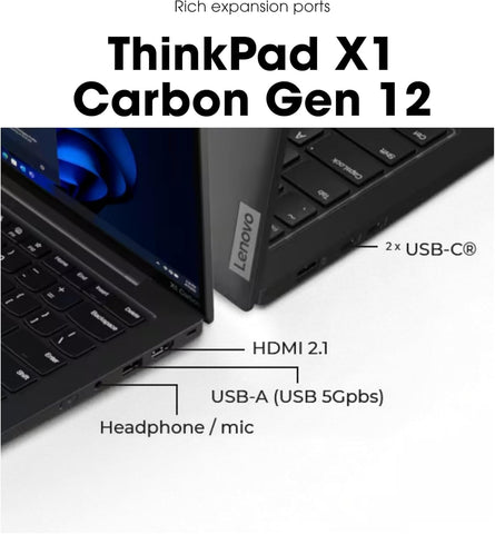 Lenovo Gen 12 ThinkPad x1 Carbon Laptop (Intel Ultra 7 165U vPro, 14" WUXGA Touch, 32GB LPDR5X-6400mhz, 2TB SSD) AI-Ready PC, Backlit, USB-C, 1080P Webcam, Windows 11 Pro