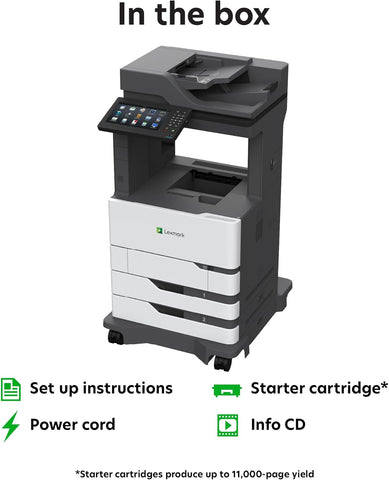 Lexmark MX826ade Monochrome Laser,Integrated Duplex (2-Sided Printing),10-inch Color Touch Screen, Energy Star, Recommended Monthly Page Volume: 5000-100000 Pages, Print Speed: Up to 70 ppm(25B0610)