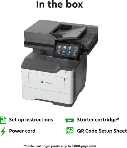 Lexmark MX632adwe Multifunction Mono Printer Wired & Wireless Laser - Monochrome - TAA Compliant - Copier/Fax/Printer/Scanner - 50 ppm Mono Print - 1200 x 1200 dpi Print - Automatic Duplex (38S0900)