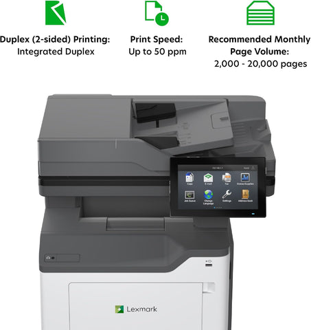 Lexmark MX632adwe Multifunction Mono Printer Wired & Wireless Laser - Monochrome - TAA Compliant - Copier/Fax/Printer/Scanner - 50 ppm Mono Print - 1200 x 1200 dpi Print - Automatic Duplex (38S0900)