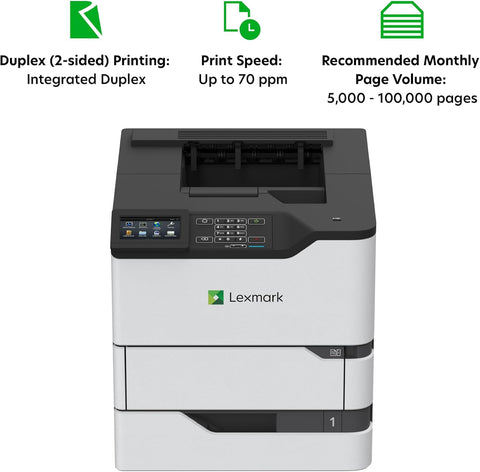 Lexmark MS826de Integrated Duplex, Monochrome Laser Printer, Monthly Page Volume: 5000-100000 Pages, 4.3-inch Color Touch Screen, 550-Sheet Output Bin, Print Speed: Up to 70 ppm(50G0310)