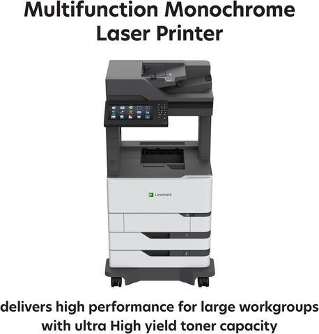 Lexmark MX826ade Monochrome Laser,Integrated Duplex (2-Sided Printing),10-inch Color Touch Screen, Energy Star, Recommended Monthly Page Volume: 5000-100000 Pages, Print Speed: Up to 70 ppm(25B0610)