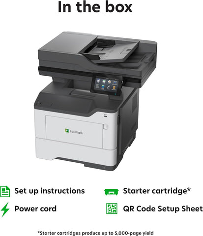 Lexmark MX532adwe Monochrome Laser All-in-One Printer, Integrated Duplex, Energy Star, 4.3-inch Color Touch Screen, Print Speed: Up to 46 ppm, Rec. Monthly Page Volume: 2,000-15,000 Pages(38S0820)
