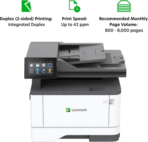 Lexmark MX432adwe Monochrome Laser Printer, Integrated Duplex, Recommended Monthly Page Volume: 800-8,000 Pages, Print Speed: Up to 42 ppm (29S8100)