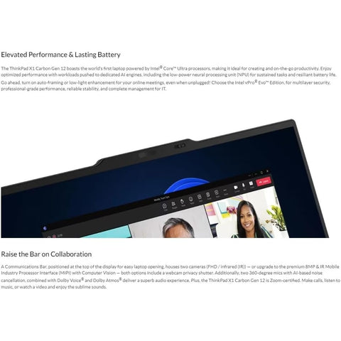 Lenovo Gen 12 ThinkPad X1 Carbon Laptop with Intel Ultra 7 155U Processor, 14" WUXGA 100% sRGB Touch Display, 32GB 6400MHz RAM, 1TB Gen4 Performance SSD, FHD+ IR+ RGB Camera, and Windows 11 Pro - 21KC00A7US