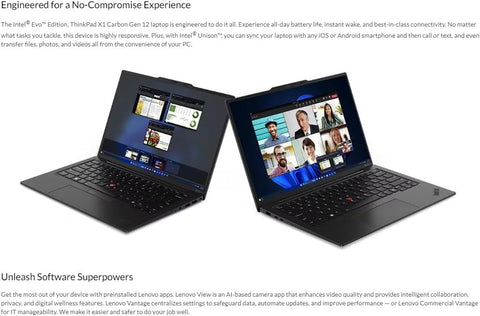 Lenovo Gen 12 ThinkPad X1 Carbon Laptop with Intel Ultra 7 155U Processor, 14" WUXGA 100% sRGB Non-Touch Display, 32GB 6400MHz RAM, 1TB Gen4 Performance SSD, FHD+ IR+ RGB Camera, and Windows 11 Pro