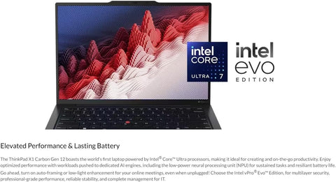Lenovo Gen 12 ThinkPad X1 Carbon Laptop with Intel Ultra 7 155U Processor, 14" WUXGA 100% sRGB Non-Touch Display, 32GB 6400MHz RAM, 1TB Gen4 Performance SSD, FHD+ IR+ RGB Camera, and Windows 11 Pro