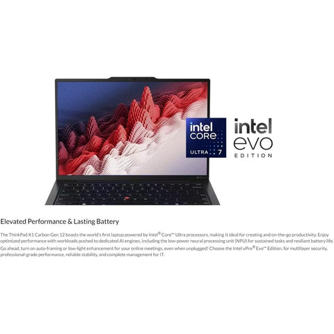 Lenovo Gen 12 ThinkPad X1 Carbon Laptop with Intel Ultra 7 155U Processor, 14" WUXGA 100% sRGB Touch Display, 32GB 6400MHz RAM, 1TB Gen4 Performance SSD, FHD+ IR+ RGB Camera, and Windows 11 Pro - 21KC00A7US