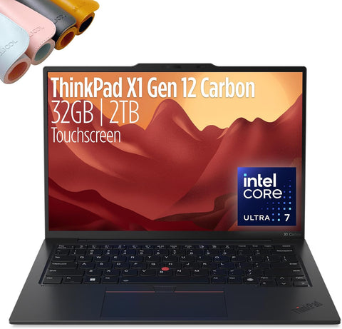 Lenovo Gen 12 ThinkPad x1 Carbon Laptop (Intel Ultra 7 165U vPro, 14" WUXGA Touch, 32GB LPDR5X-6400mhz, 2TB SSD) AI-Ready PC, Backlit, USB-C, 1080P Webcam, Windows 11 Pro