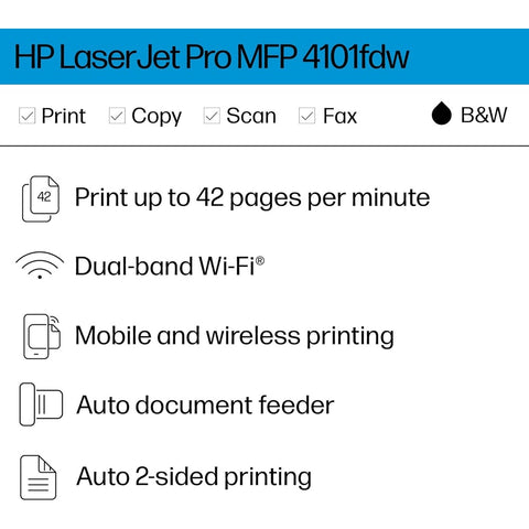 HP LaserJet Pro MFP 4101fdw Wireless Printer with Fax (2Z619F#BGJ)