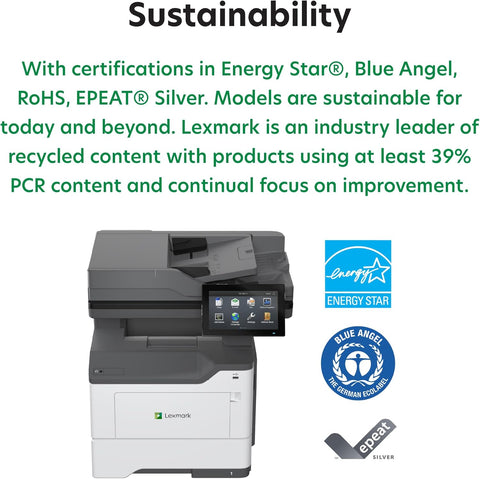 Lexmark MX632adwe Multifunction Mono Printer Wired & Wireless Laser - Monochrome - TAA Compliant - Copier/Fax/Printer/Scanner - 50 ppm Mono Print - 1200 x 1200 dpi Print - Automatic Duplex (38S0900)