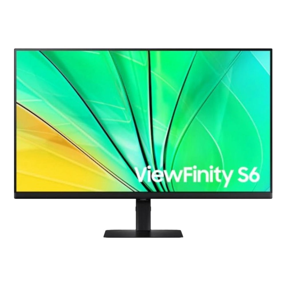 Samsung ViewFinity S6 monitor with colorful display on a white background
