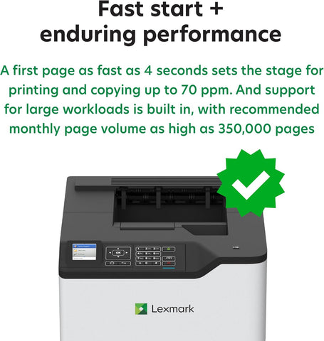Lexmark MS825dn Monochrome Laser Duplex (2-Sided) Printing, Print Speed of up to 70 ppm and Recommended Monthly Volume of 5000-100000 Pages(50G0300)