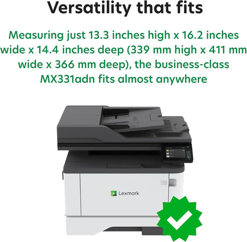 Lexmark MX331adn Black and White All-in-One Printer with Touchscreen, Laser Device with Optional Wireless Connection, Duplex Printing and Analogue Fax (3-Series) (29S0150)