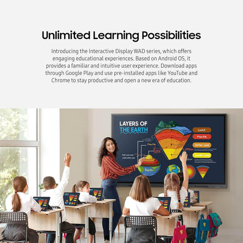 Samsung 65” WAD Interactive Display, EDLA Certification for Google Services Access, Multi-Touch Capabilities, Dual Pen Function, 3-in-1 USB-C Port, OPS Slot, LH65WADWLGCXZA
