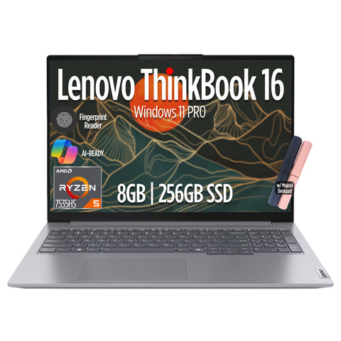 Lenovo ThinkBook 16 Gen 7 Business Laptop, 16" FHD+ Display, AMD Ryzen 5 7535HS (> i7-1355U), 8GB DDR5 RAM, 256GB SSD, KB Backlit, Webcam, Ethernet, Wi-Fi 6, Windows 11 Pro w/Copilot, MAJ DESKPAD