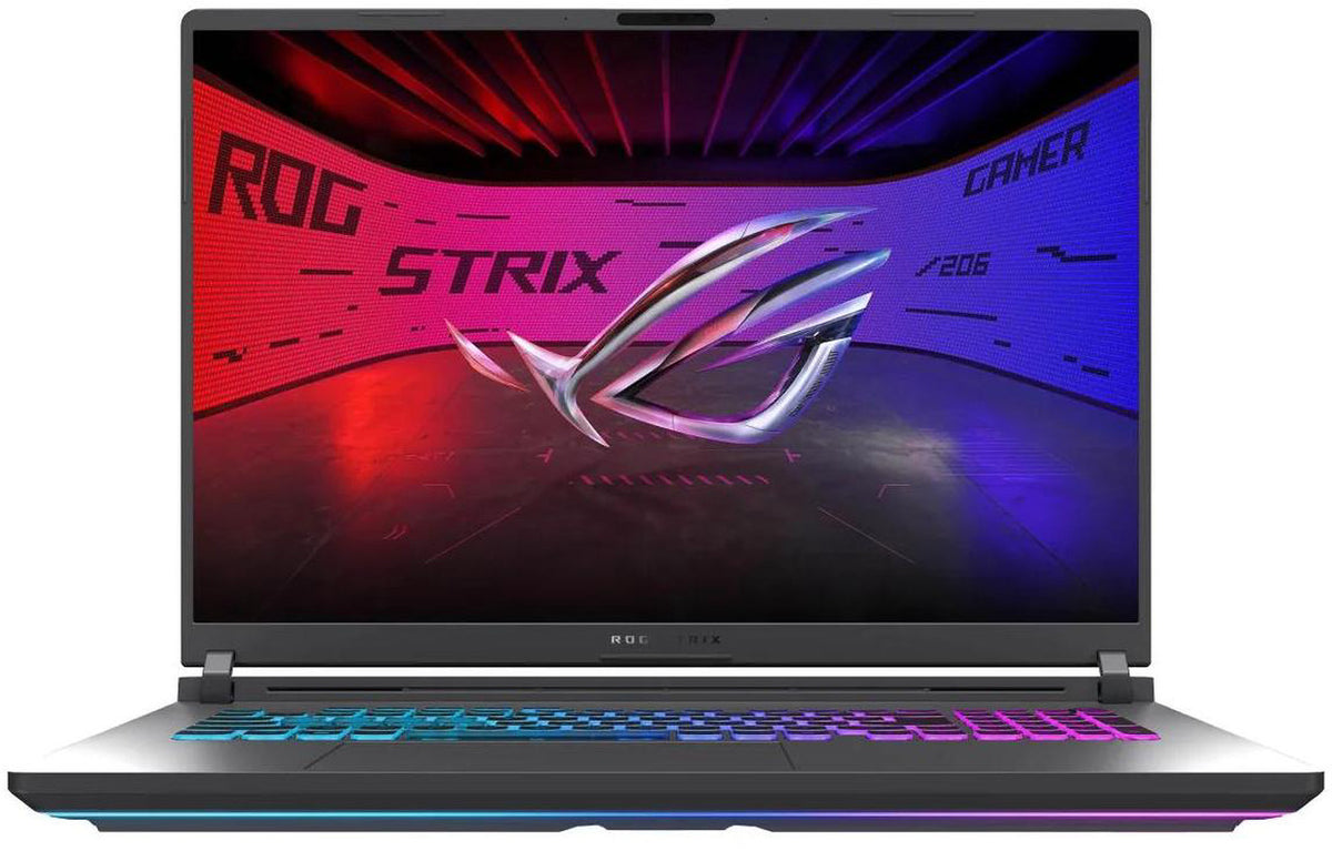 ASUS ROG Strix G18 gaming laptop open, front view of the 18 inch Nebula display