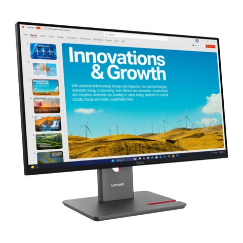 Lenovo ThinkVision P24QD-40 monitor at an angle on its adjustable stand