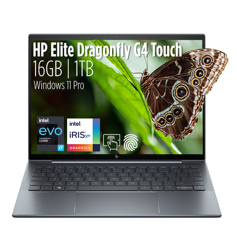 HP Elite Dragonfly G4 13.5" WUXGA+ Touch Notebook Intel Core i7-1355U vPro (10 Core)  16GB LPDDR5 Memory - 1TB SSD - Backlit KB, Fingerprint, 65W Charging HP Wolf Security, Windows 10 Pro w/ Deskpad