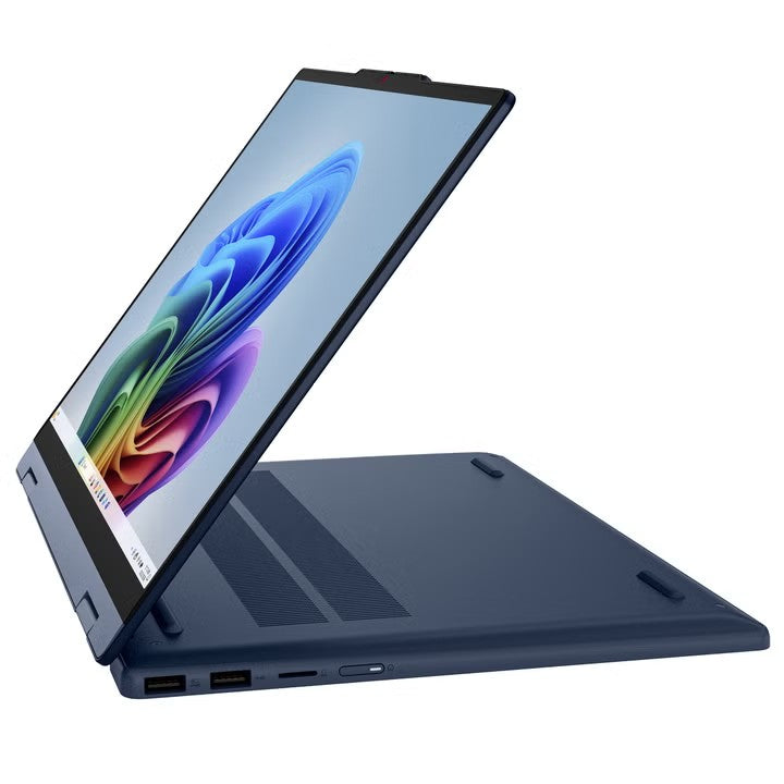 Lenovo IdeaPad 5 2-in-1 in stand mode with the screen facing forward and the keyboard folded back