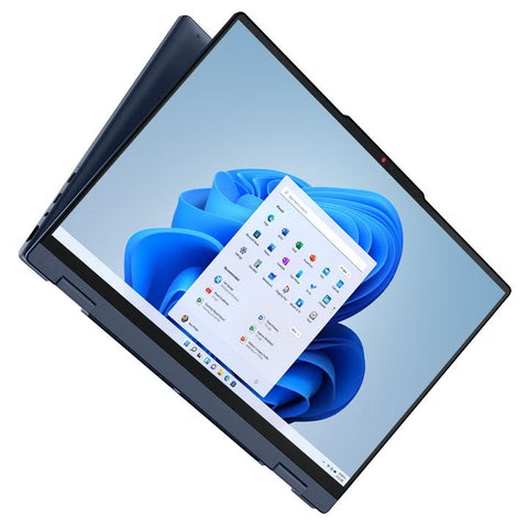 Cosmic Blue Lenovo IdeaPad 5i 2-in-1 folded flat in tablet mode showing the Windows 11 start menu