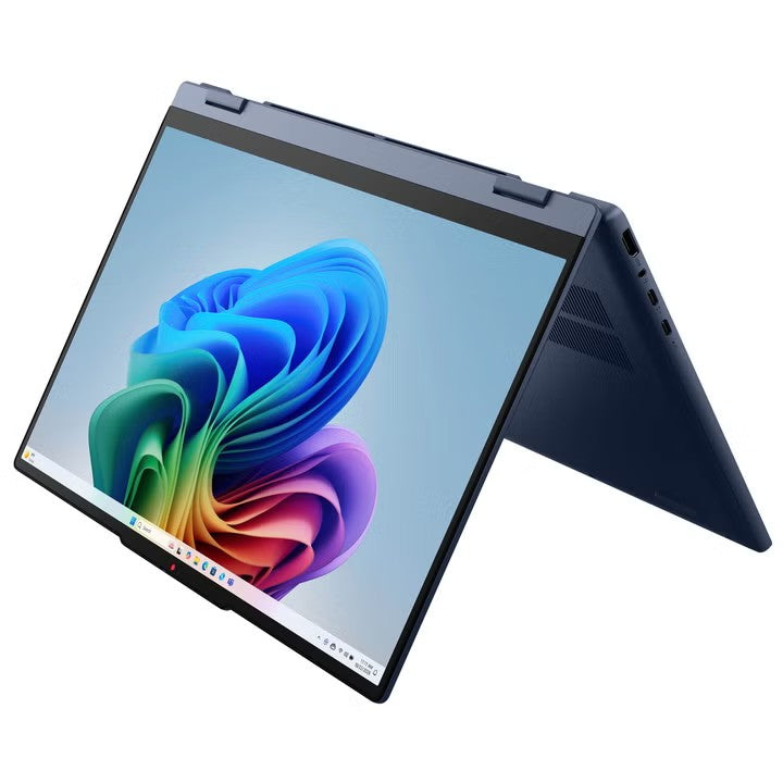 Cosmic Blue Lenovo IdeaPad 5i 2-in-1 in tent mode for presentations and watching