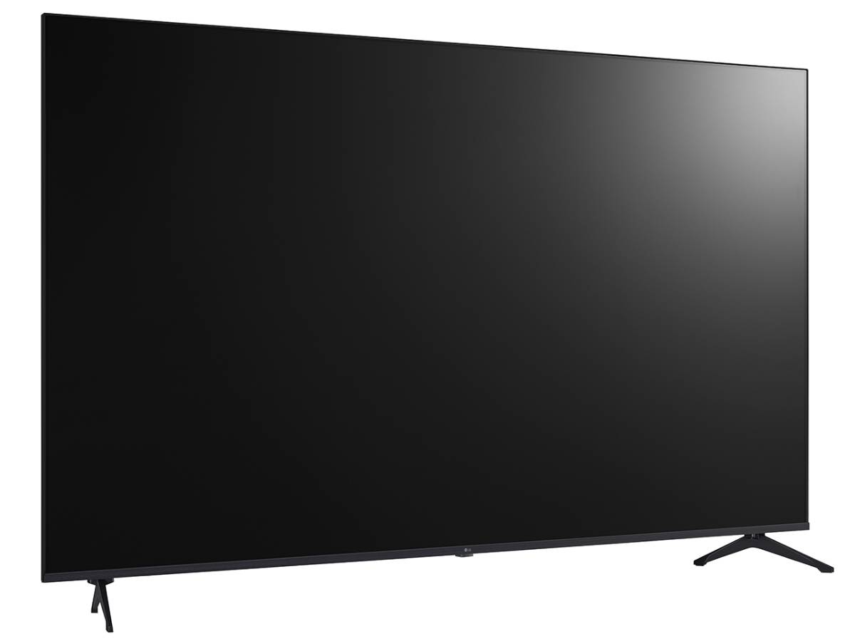 LG 75PK340S0UA 75 inch 4K commercial TV angled view with stand
