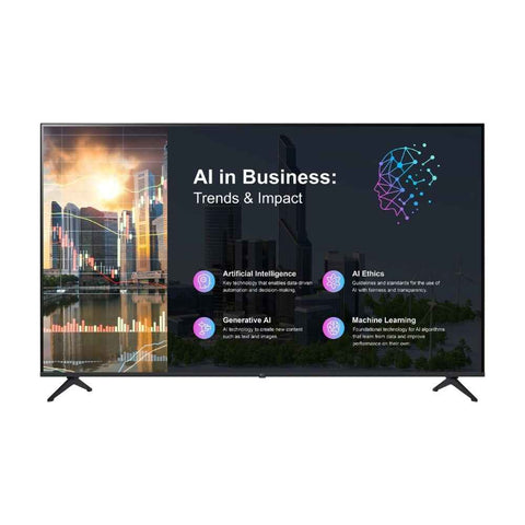 LG 75PK640S0UA 75-inch commercial TV displaying a business presentation