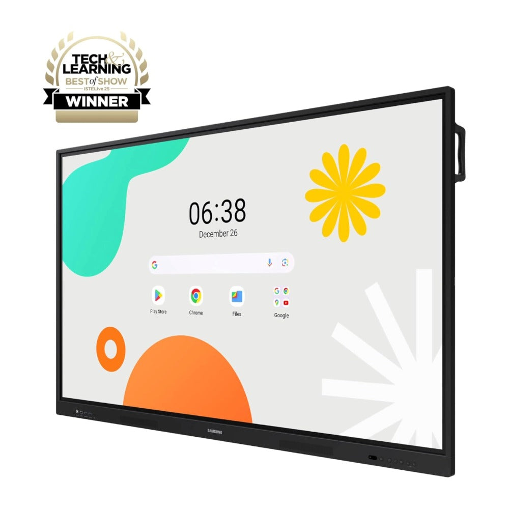 Samsung 65 inch WAF interactive whiteboard with Best in Learning award badge