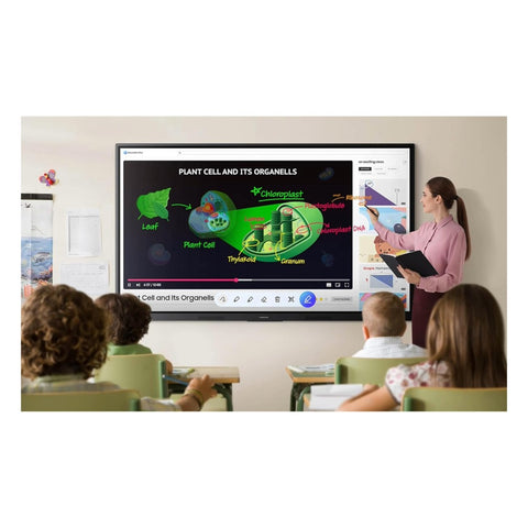 Teacher using a Samsung 65 inch WAF interactive display in a classroom