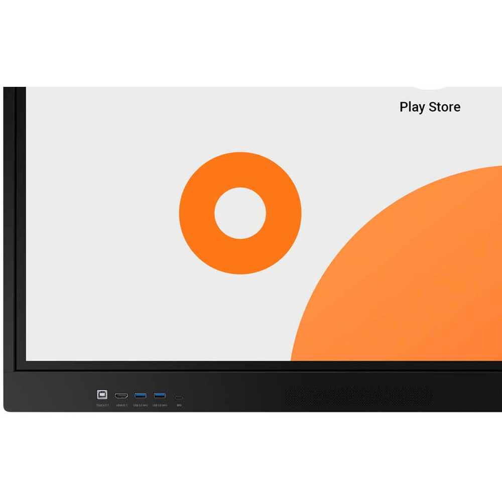 Samsung 75 inch WAF interactive display showing Google Play Store on Android 14