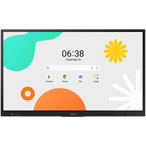Samsung 75 inch WAF interactive whiteboard front view with Android home screen