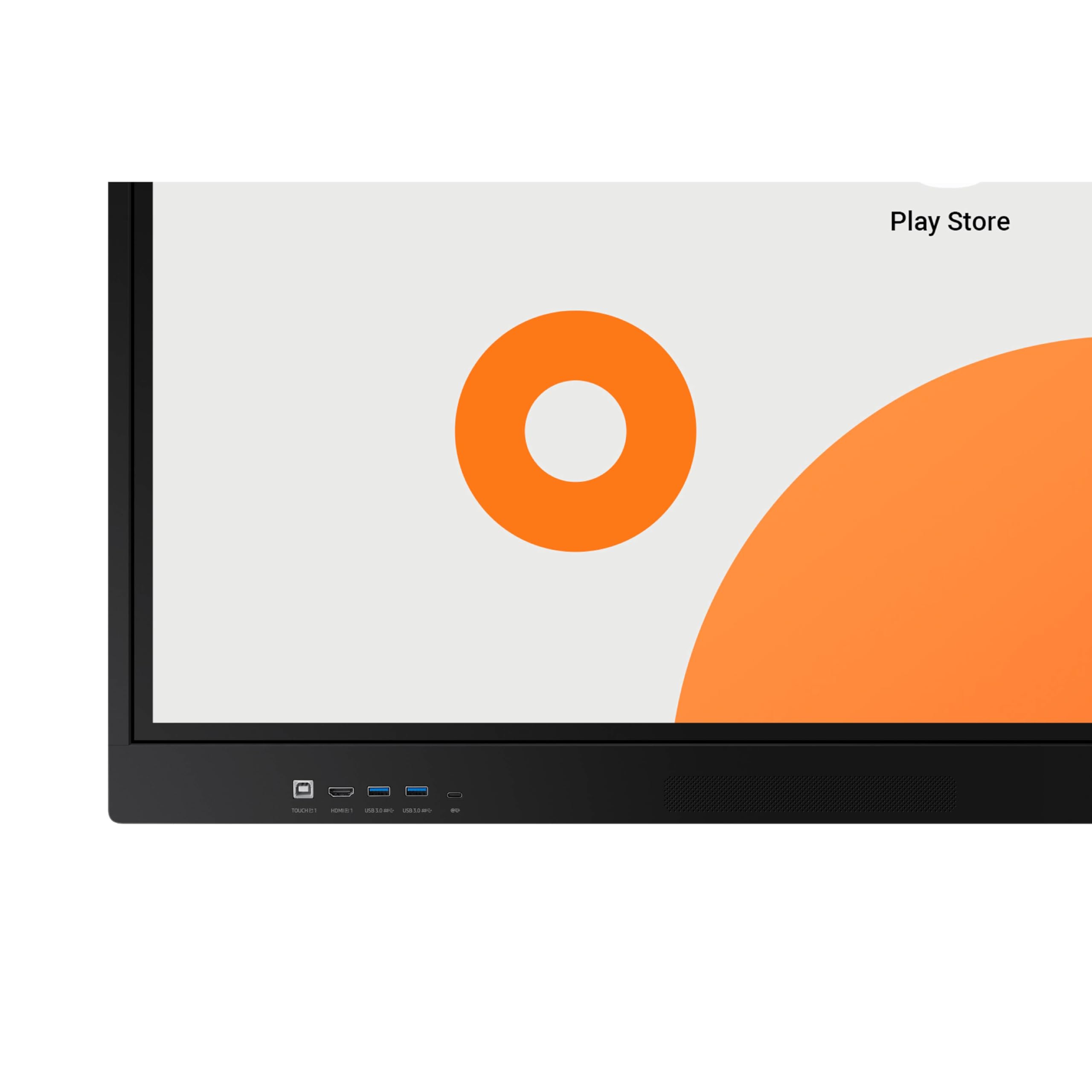 Samsung 86 inch WAF interactive display showing Google Play Store on Android 14