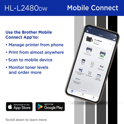 Brother Wireless HL-L2480DW Compact Monochrome Multi-Function Laser Printer with Print, Copy and Scan, Duplex and Mobile Printing, Refresh Subscription Ready