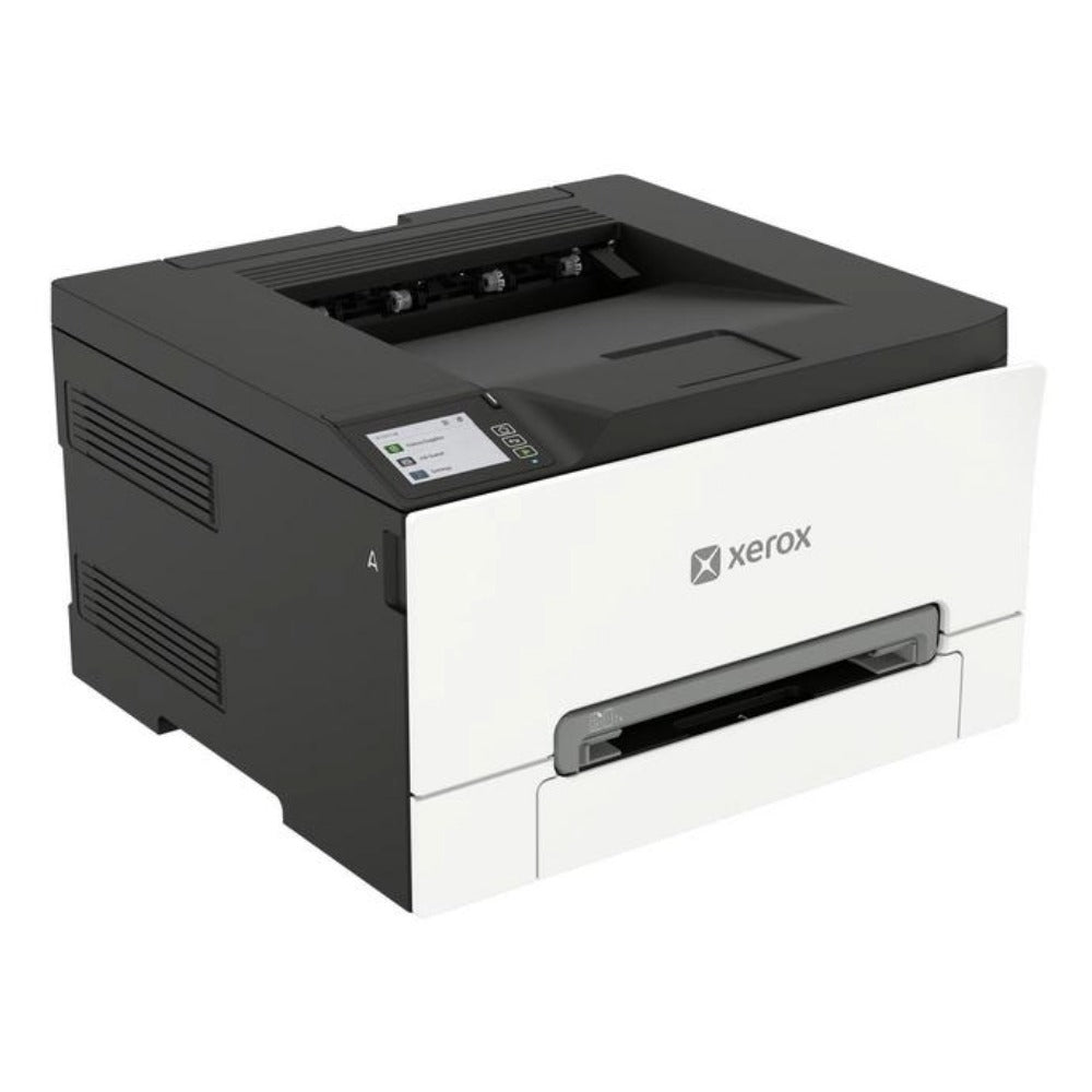 Xerox C240 color laser printer at an angle, showing the output tray