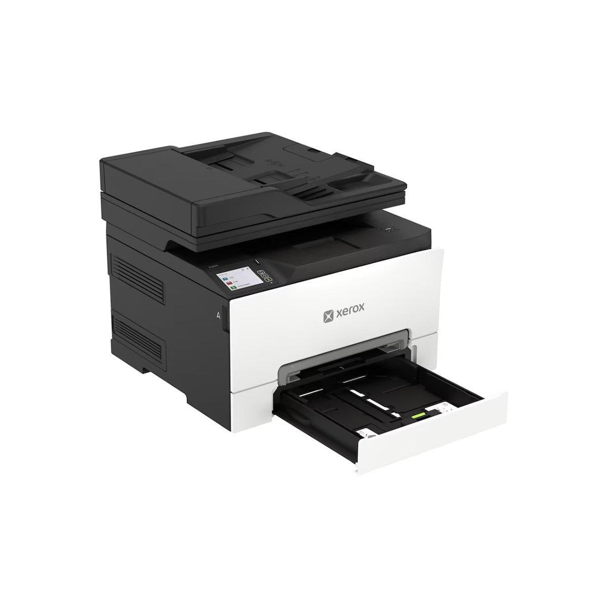 Side view of the Xerox C303a with the paper tray extended for loading
