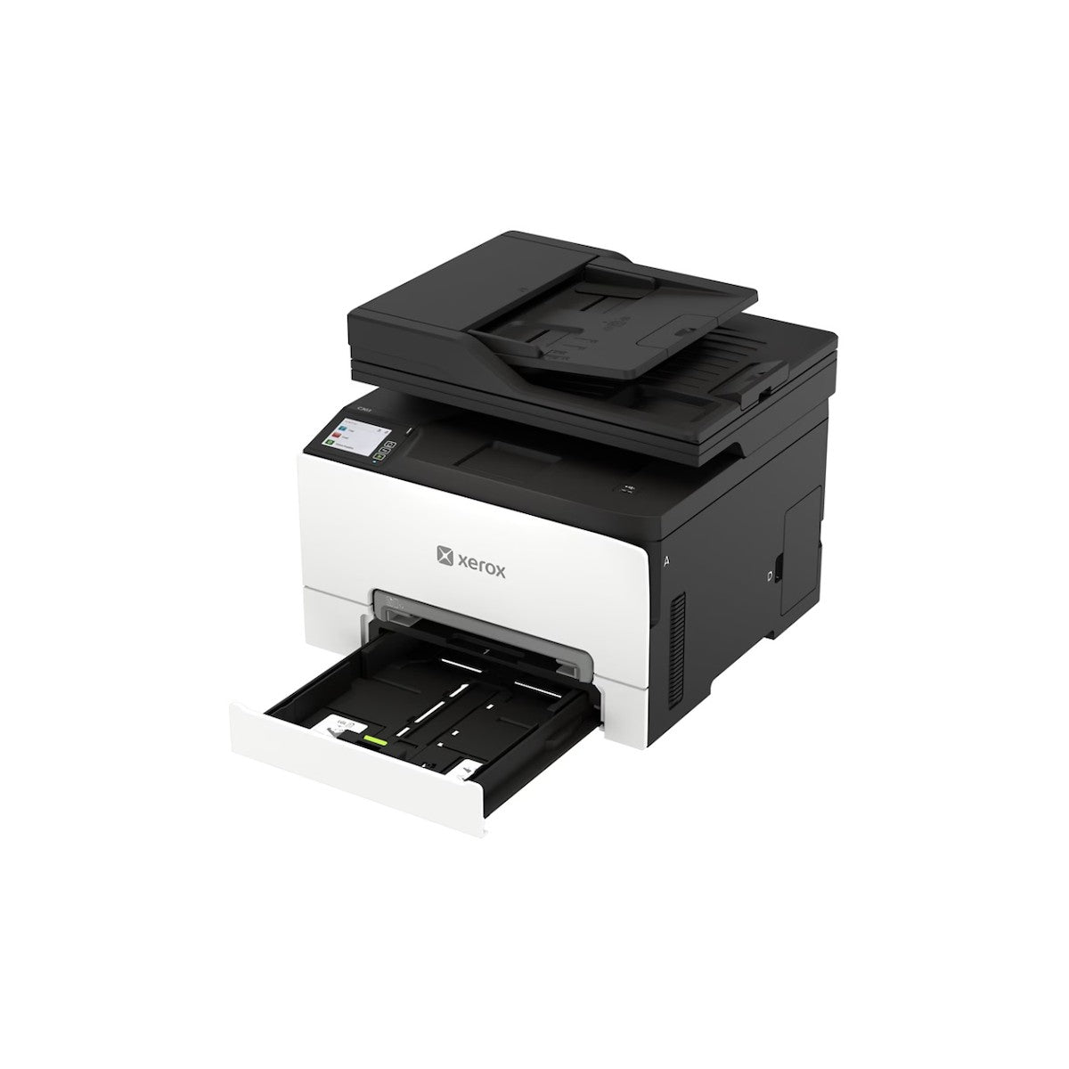 Xerox C303a with the 250 sheet paper tray pulled out and the paper guides visible
