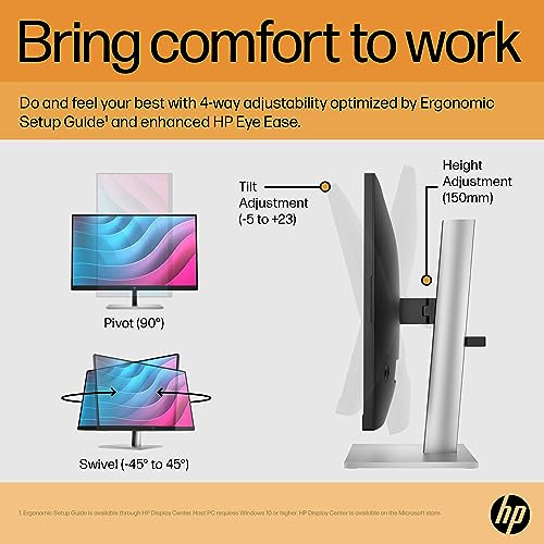 HP 24 inch Monitor E24 G5 FHD 1080p IPS LED Anti-Glare Monitor, Height Adjustable Monitor Ergonomic, VESA Mount Compatible, HDMI, VGA, DisplayPort Ideal for Home and Business Monitor - 2 Pack